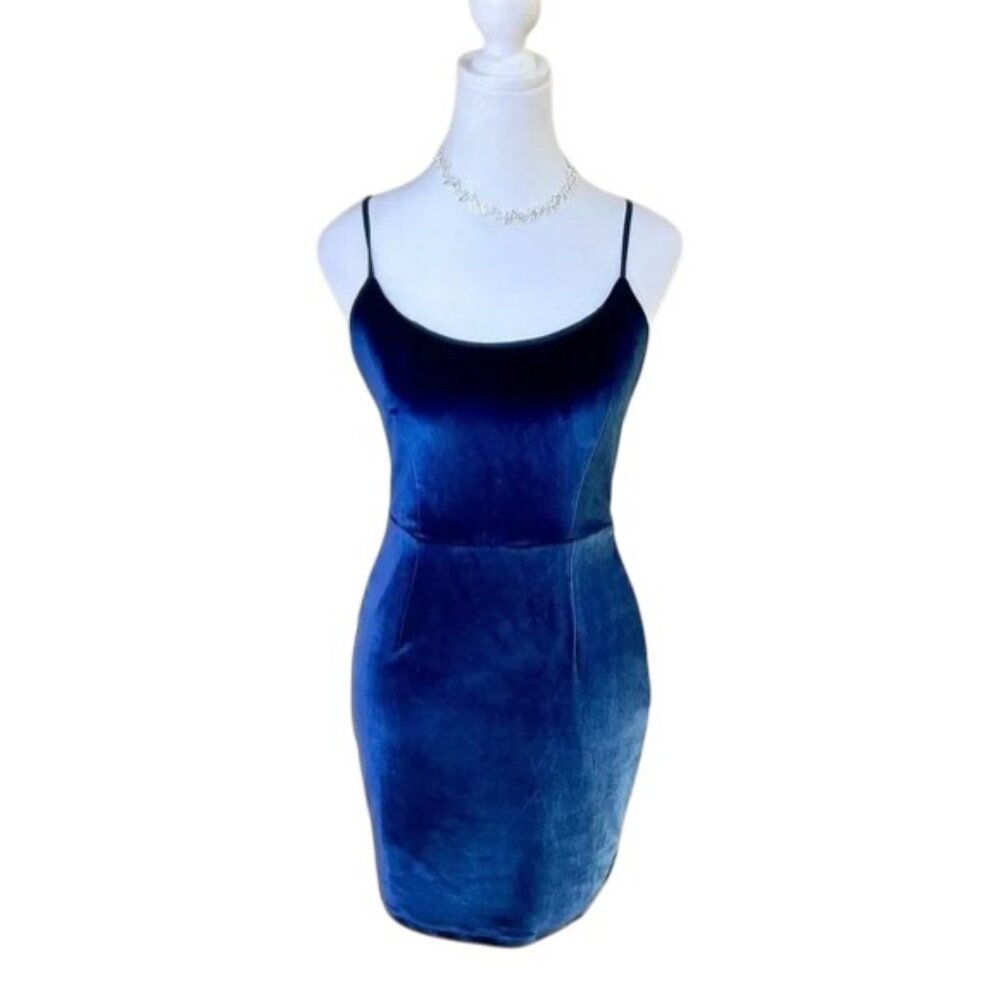 NBD Velvet Dress Low Back Blue (XS)